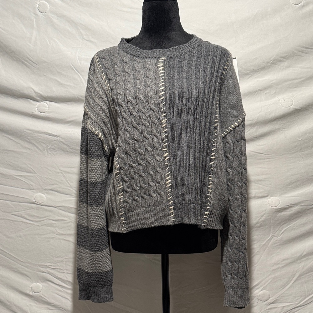 Stylish Gray Patchwork Women's Sweater Size Mesium